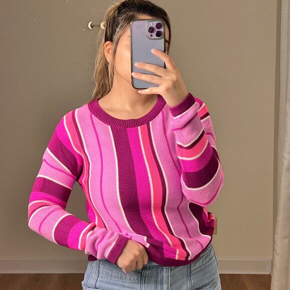 Lilly Pulitzer Bordeaux Berry Daryn Sweater Island Jungle Stripe S Valentine - Picture 1 of 7